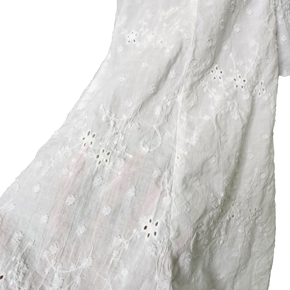 Womens White Cotton Floral Lace Tiered Lined Eyelet Midi Dress L-XL Wedding Fair - Picture 9 of 15